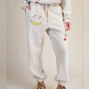 Easel fleece Streetwear joggers light beige with graphics size Large